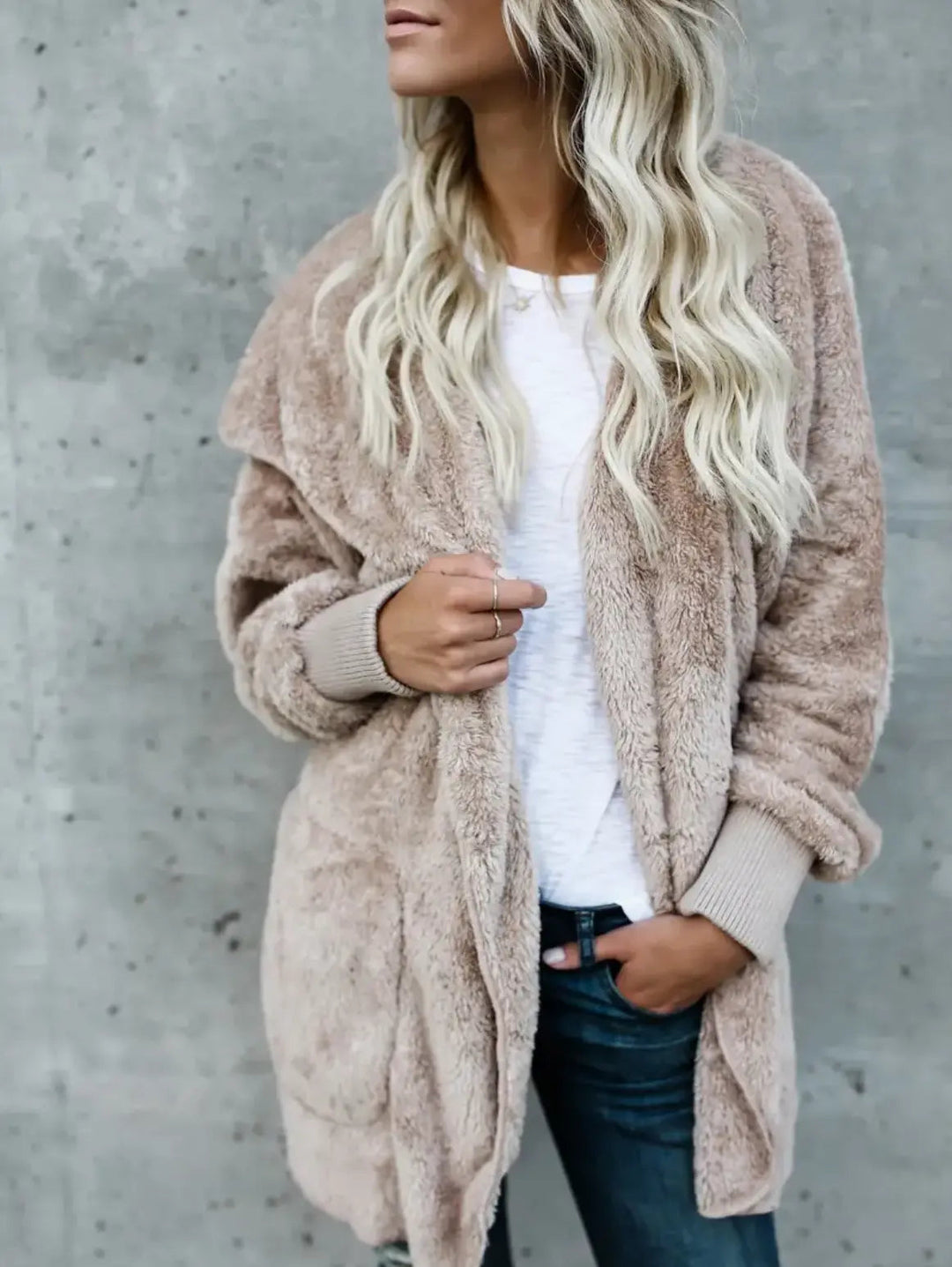 Damenjacke Teddy-Fleece Lässig Mit Praktischen Taschen