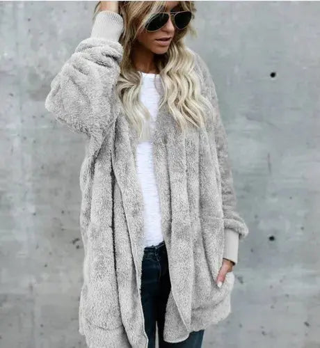 Damenjacke Teddy-Fleece Lässig Mit Praktischen Taschen
