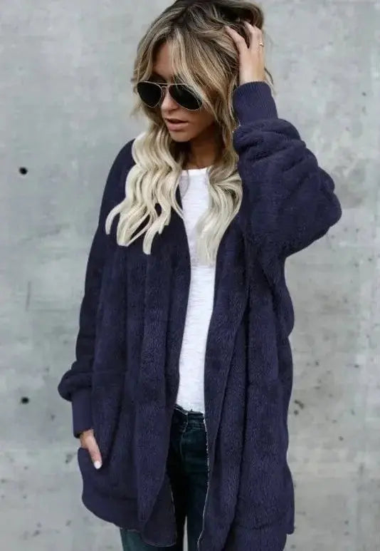 Damenjacke Teddy-Fleece Lässig Mit Praktischen Taschen