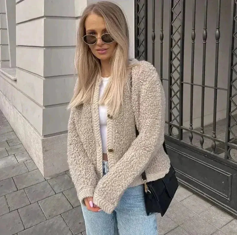 Damenjacke Teddy Material Lässig Mit Reißverschluss und Seitentaschen
