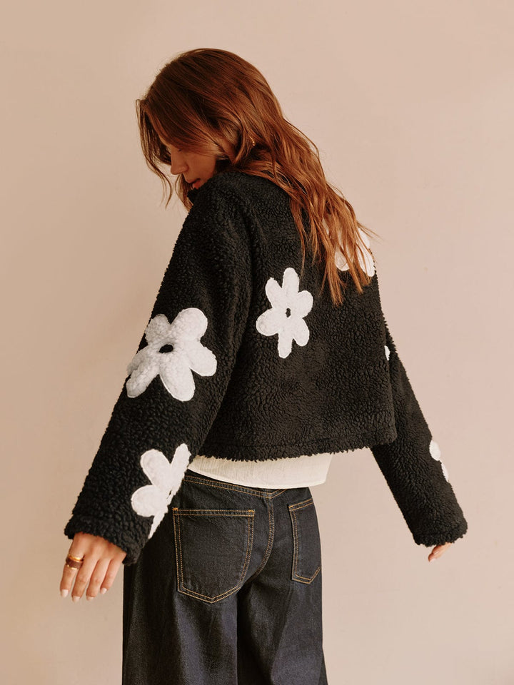 Damenjacke Teddy mit Blumenmuster Cropped Stil