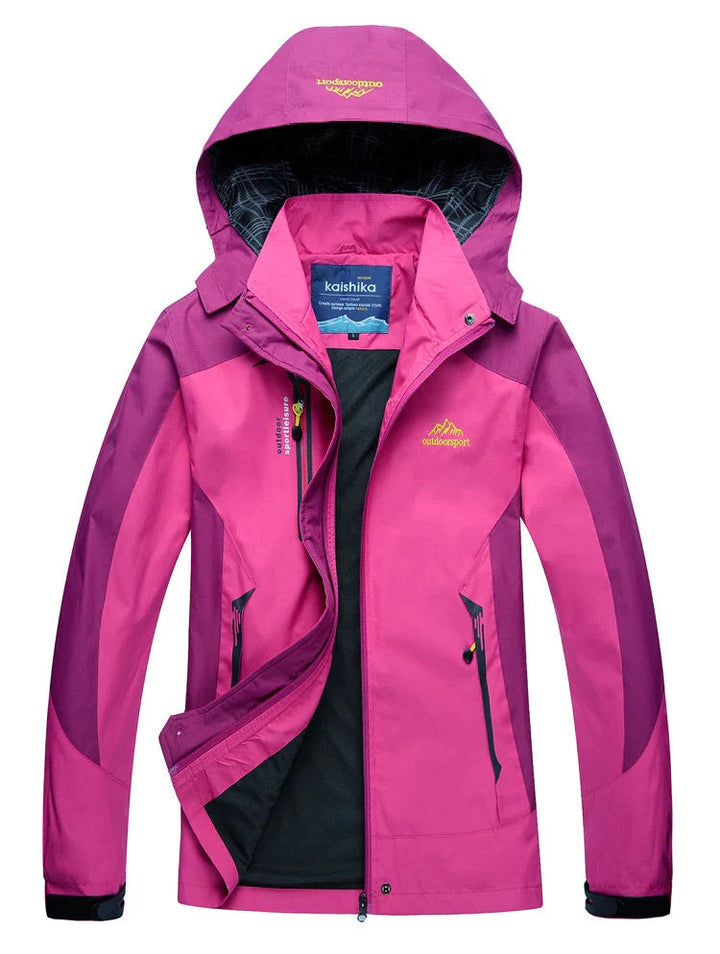 Women's jacket waterproof with hood and warming inner lining