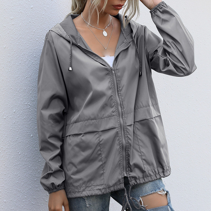 Damenjacke Wasserdicht mit Reißverschluss und Kapuze Stylish und Praktisch