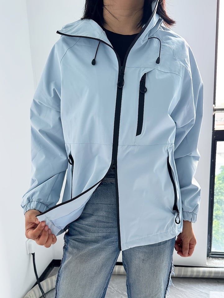 Veste pour femmes coupe-vent avec capuche à manches longues pour activités de plein air