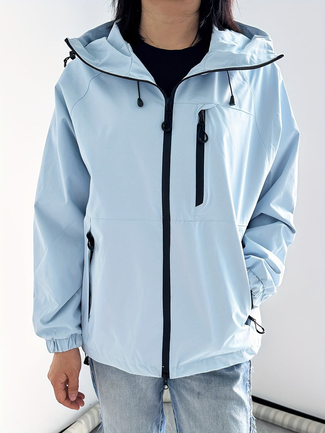 Veste pour femmes coupe-vent avec capuche à manches longues pour activités de plein air