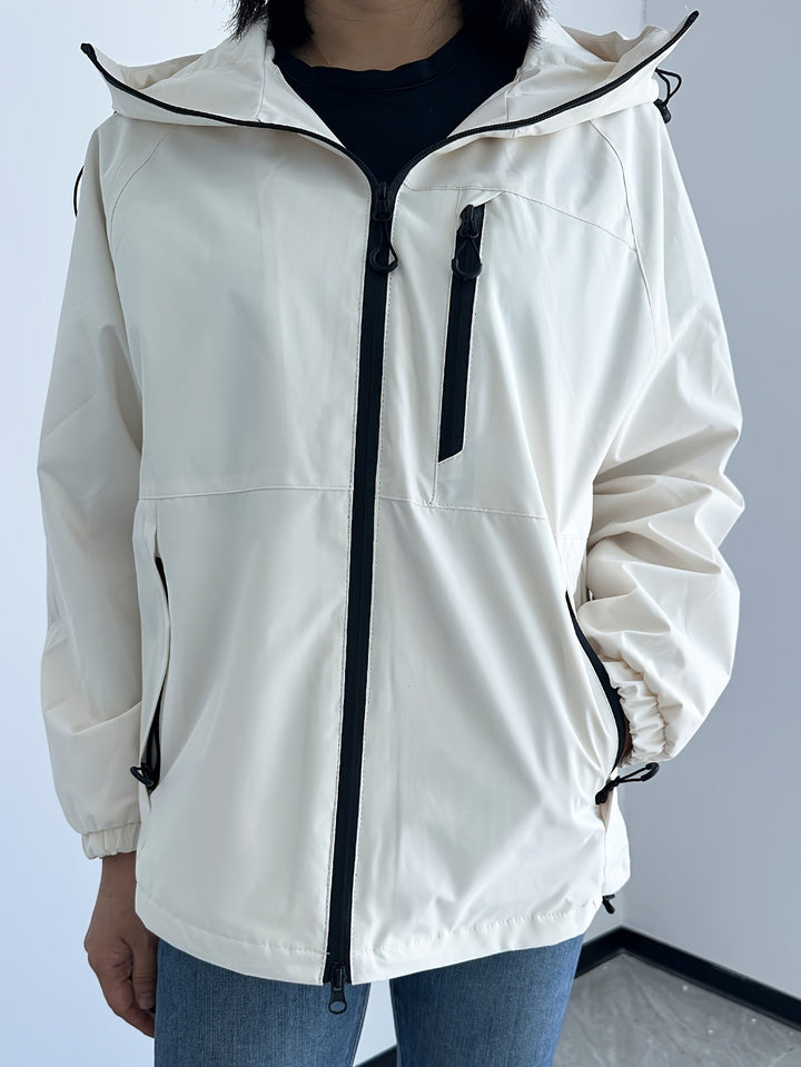Veste pour femmes coupe-vent avec capuche à manches longues pour activités de plein air
