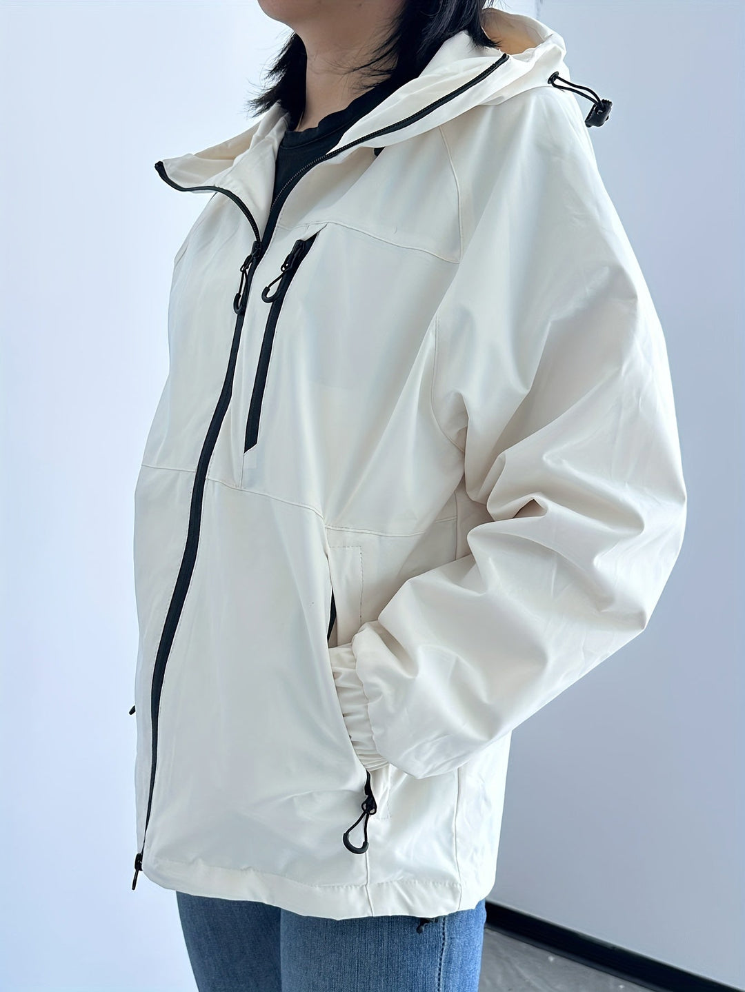 Veste pour femmes coupe-vent avec capuche à manches longues pour activités de plein air