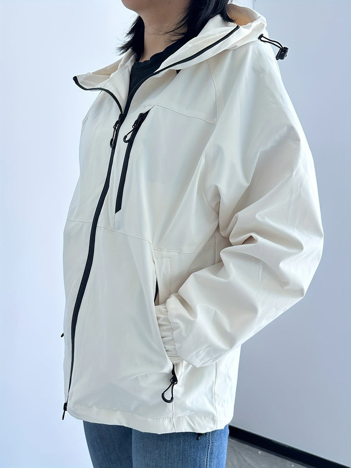 Veste pour femmes coupe-vent avec capuche à manches longues pour activités de plein air