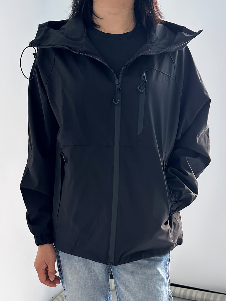 Veste pour femmes coupe-vent avec capuche à manches longues pour activités de plein air