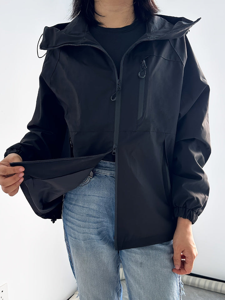 Veste pour femmes coupe-vent avec capuche à manches longues pour activités de plein air