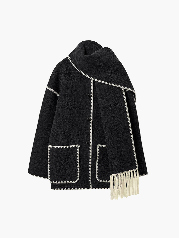 Veste pour femmes avec garniture contrastante et écharpe élégante