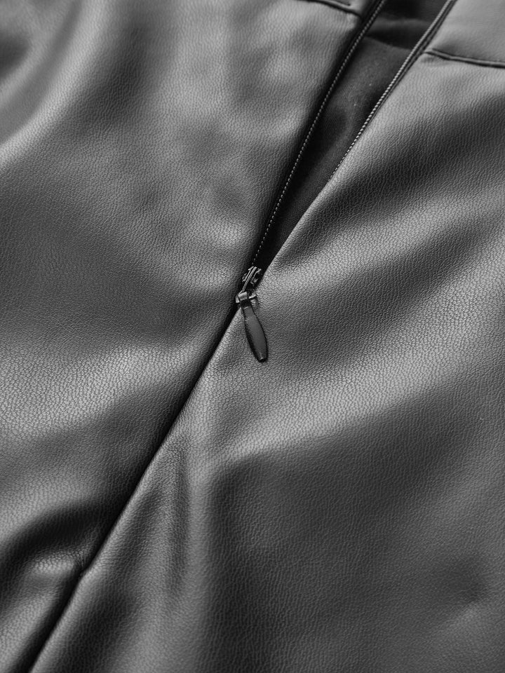 Damen Midi Kleid Kunstleder – Lederoptik, Rücken-Schlitz, Elegant & Modern