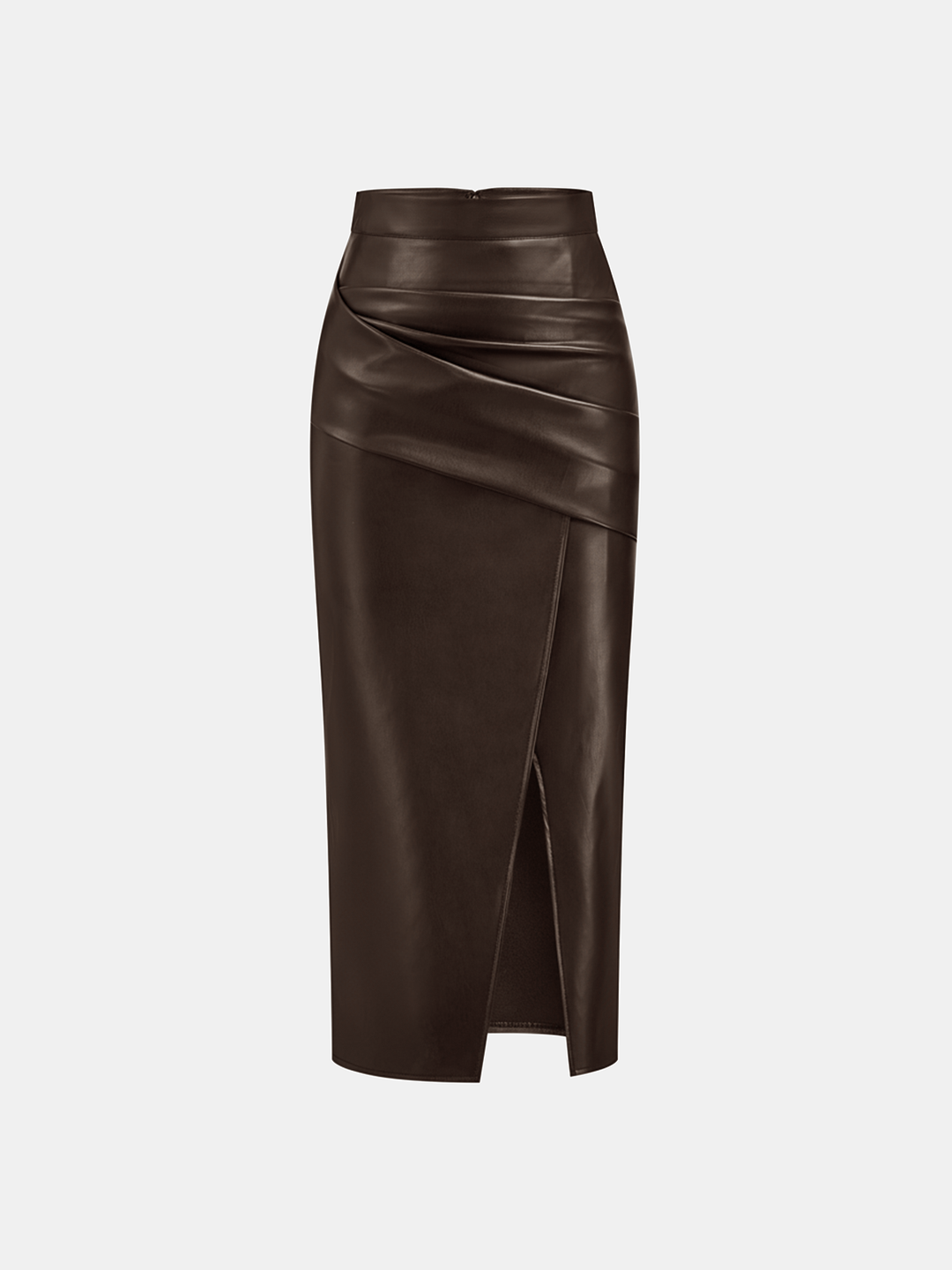 Damen Midi Kleid Kunstleder – Lederoptik, Rücken-Schlitz, Elegant & Modern