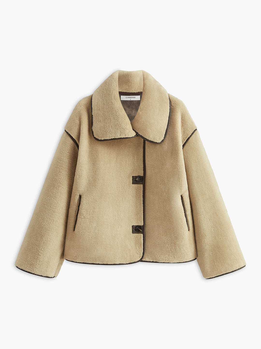 Manteau pour femmes en peluche en simili cuir à manches longues avec passepoil contrasté pour l'hiver