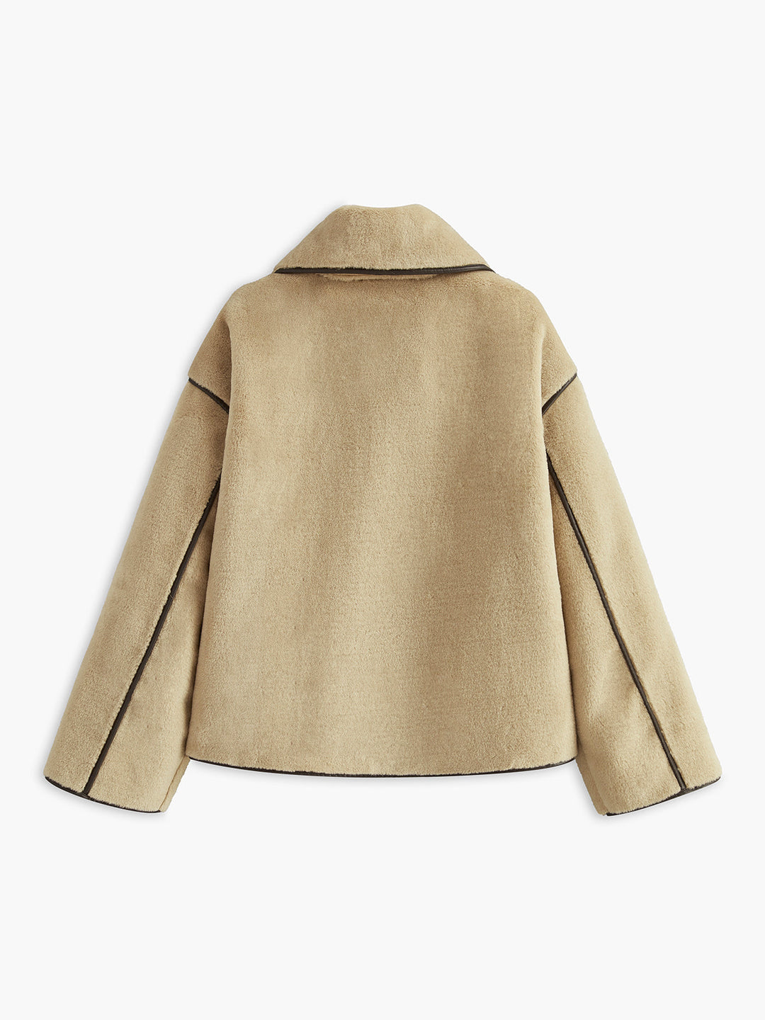 Manteau pour femmes en peluche en simili cuir à manches longues avec passepoil contrasté pour l'hiver