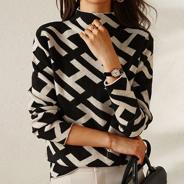 Pull pour femmes en coton design géométrique col en V