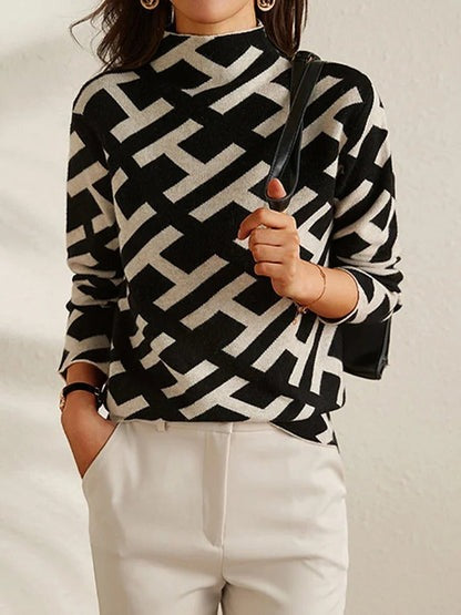 Pull pour femmes en coton design géométrique col en V