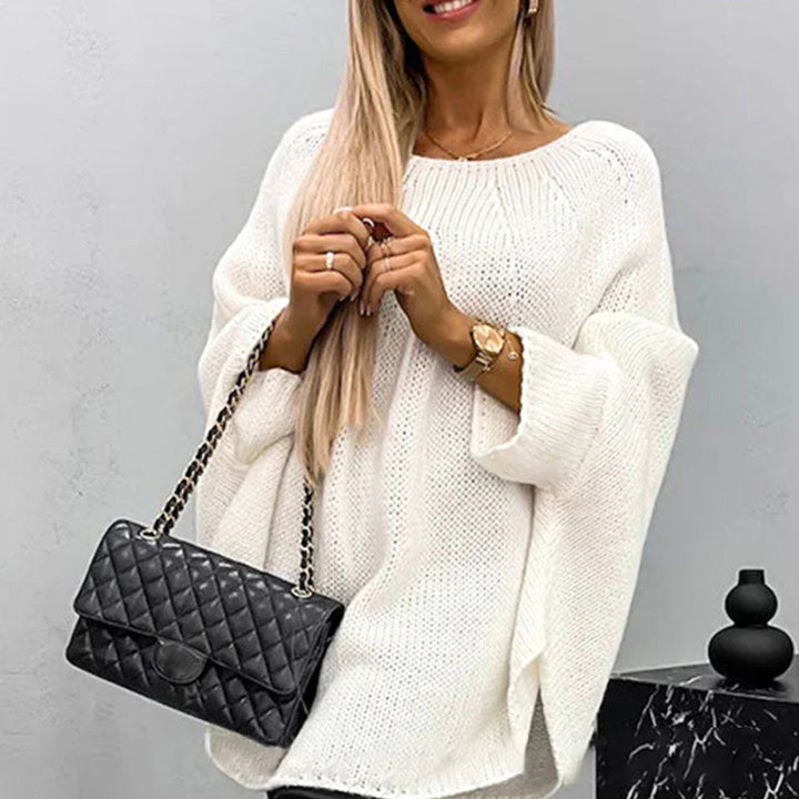 Pull femme en coton tricoté épais à encolure bateau