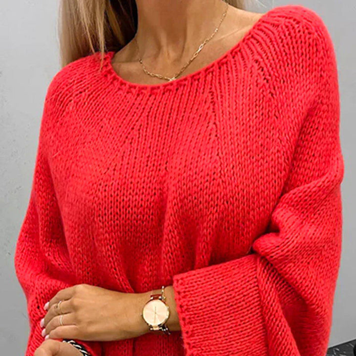 Pull femme en coton tricoté épais à encolure bateau