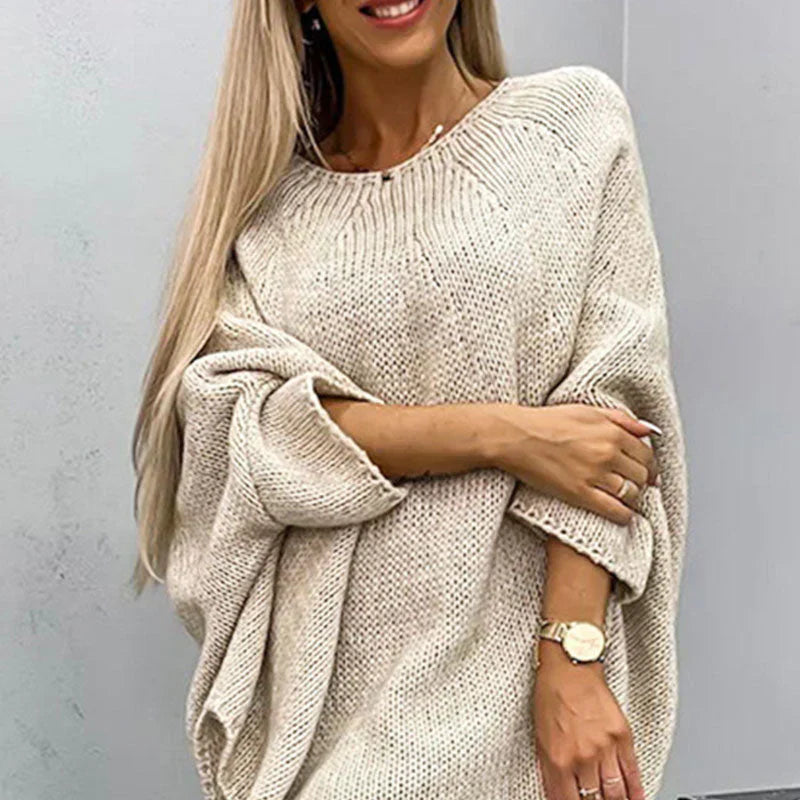 Pull femme en coton tricoté épais à encolure bateau