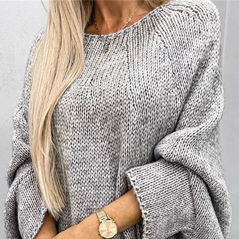 Pull femme en coton tricoté épais à encolure bateau