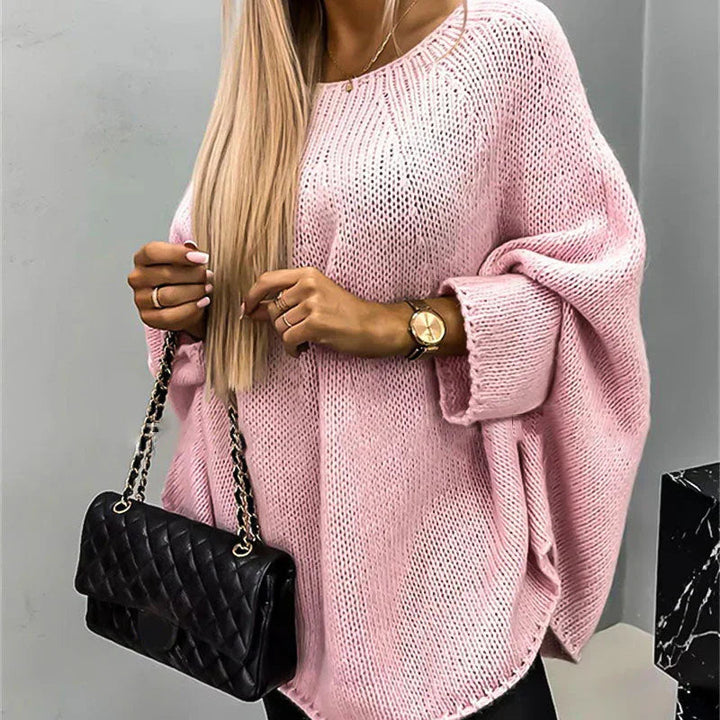 Pull femme en coton tricoté épais à encolure bateau