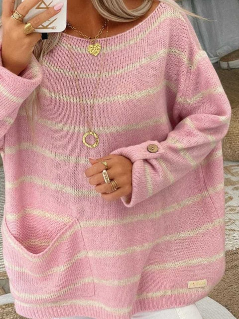 Pull femme en coton tricoté épais avec des rayures