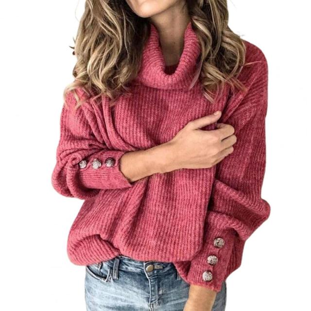 Pull pour femmes en coton avec col roulé – Pull chaud pour femmes