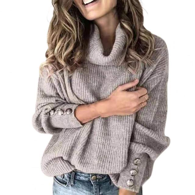 Pull pour femmes en coton avec col roulé – Pull chaud pour femmes