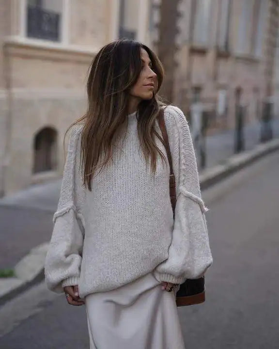 Pull femme coton surdimensionné confortable
