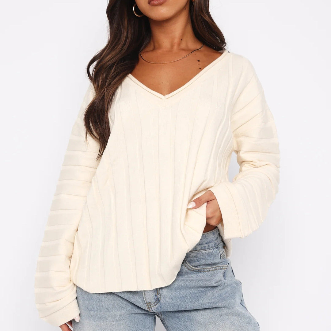 Pull pour femmes en coton col en V élégant