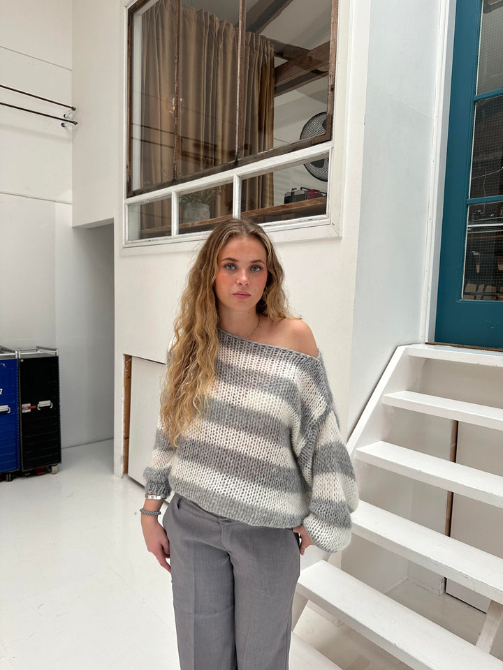 Damenpullover Oversized Gestreift Strick Warm