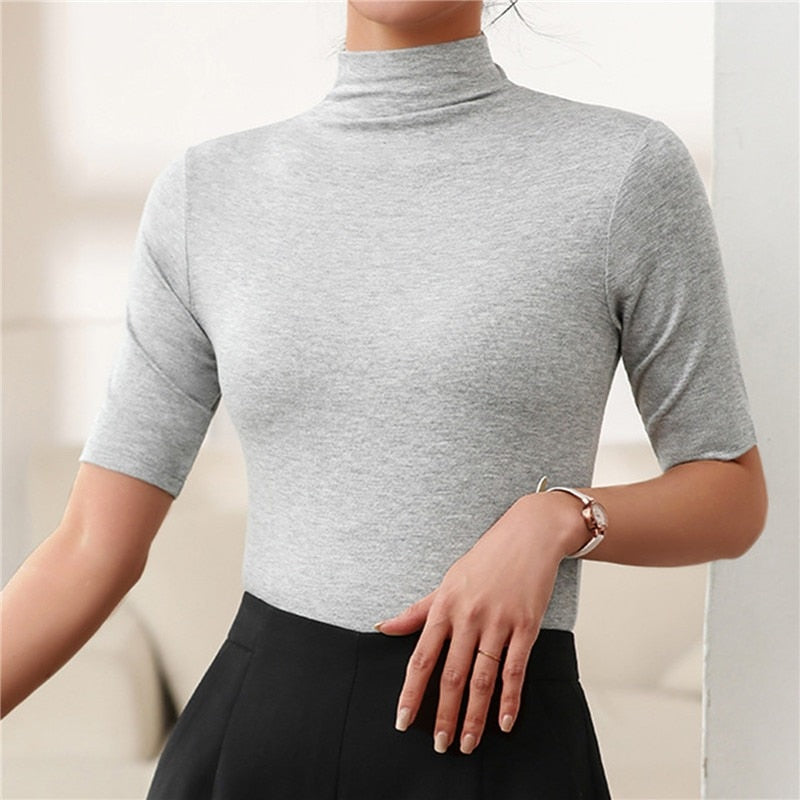 Damenpullover Rollkragen Minimalistisch Stretchstoff Elegant