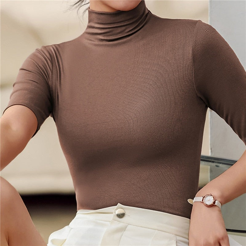 Damenpullover Rollkragen Minimalistisch Stretchstoff Elegant