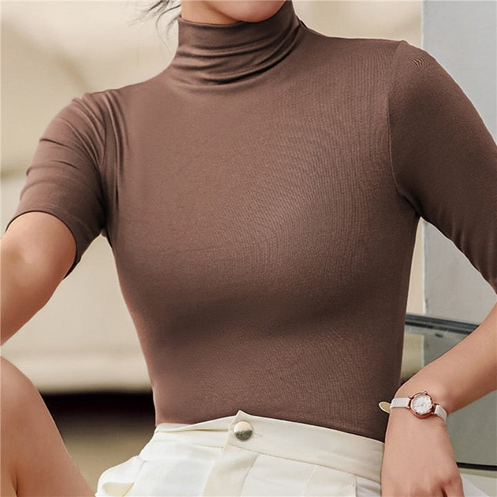 Damenpullover Rollkragen Minimalistisch Stretchstoff Elegant