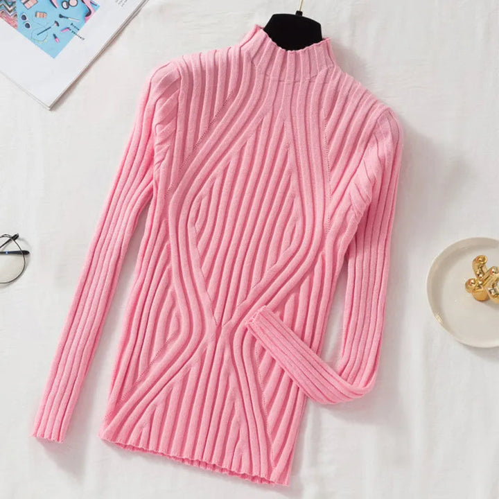Pull pour femmes col roulé tricoté manches longues chaud