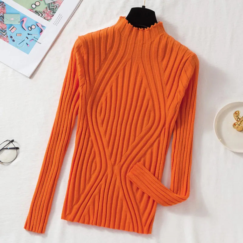 Pull pour femmes col roulé tricoté manches longues chaud