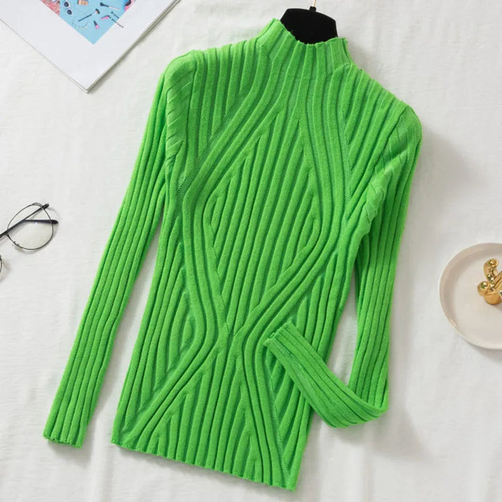Pull pour femmes col roulé tricoté manches longues chaud