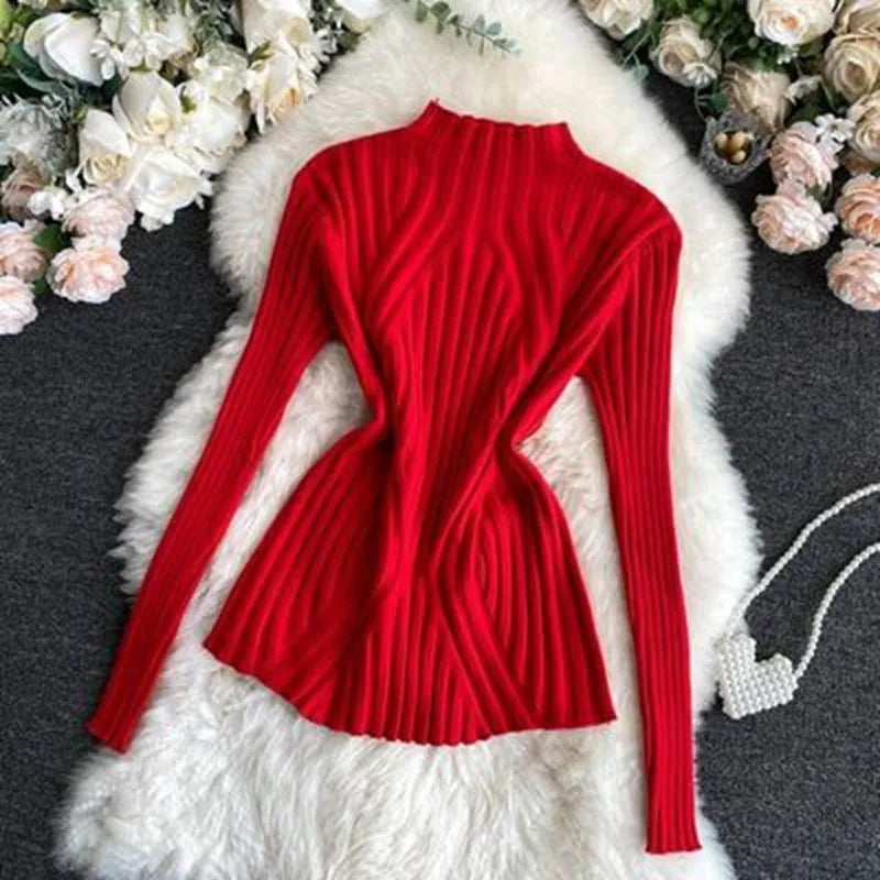 Pull pour femmes col roulé tricoté manches longues chaud