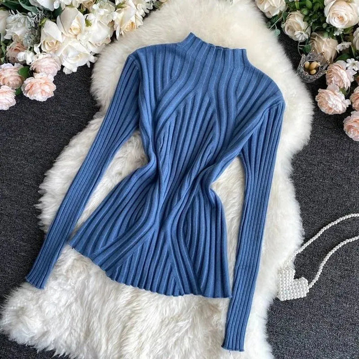 Pull pour femmes col roulé tricoté manches longues chaud
