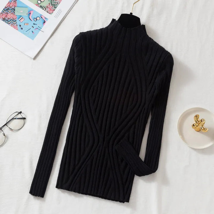Pull pour femmes col roulé tricoté manches longues chaud
