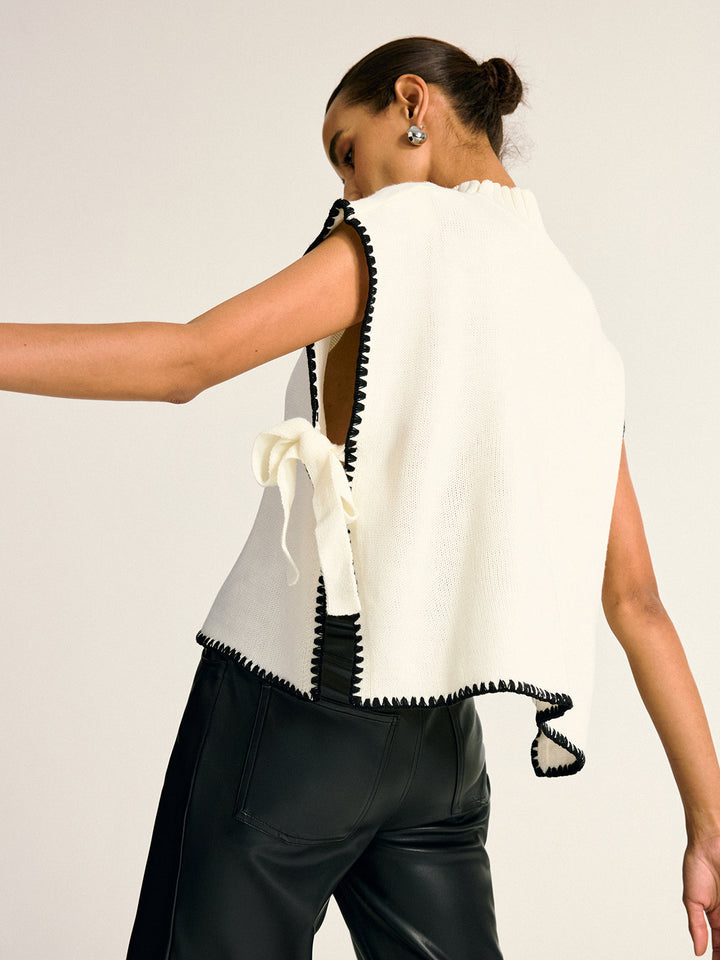 Damen Strickpullover – Warm, Kontrast-Design & Seitendetail, Elegant