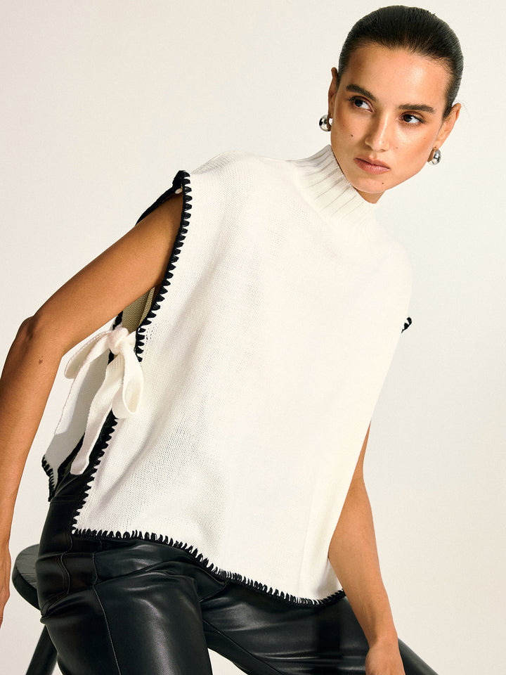 Damen Strickpullover – Warm, Kontrast-Design & Seitendetail, Elegant