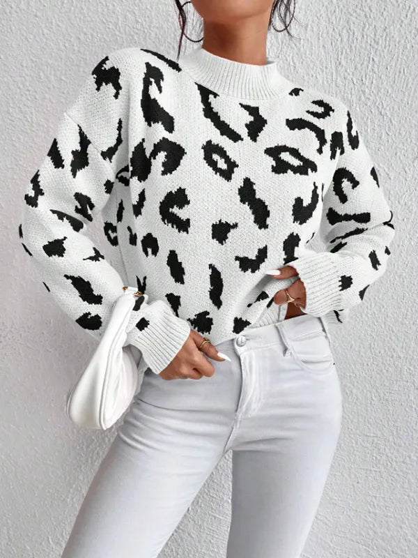 Damenpullover Weiches Material Leopardenmuster Elegant