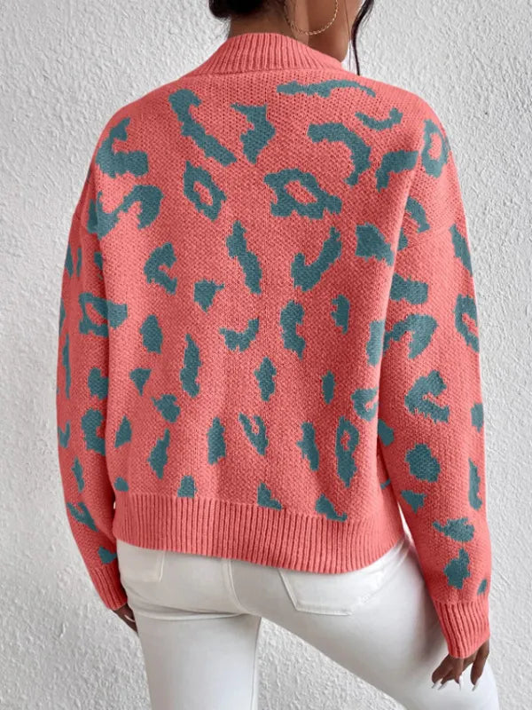Damenpullover Weiches Material Leopardenmuster Elegant