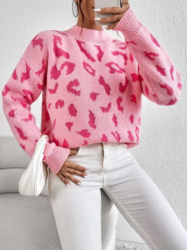 Damenpullover Weiches Material Leopardenmuster Elegant