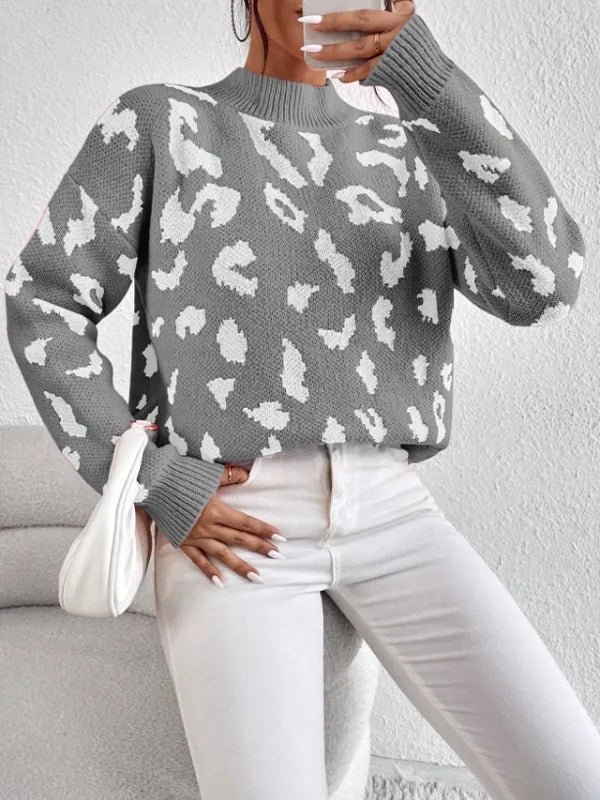 Damenpullover Weiches Material Leopardenmuster Elegant