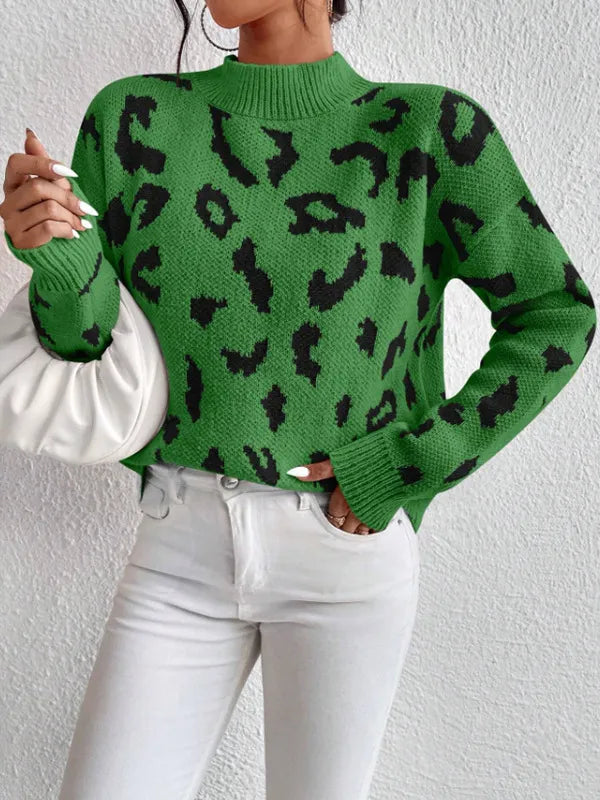 Damenpullover Weiches Material Leopardenmuster Elegant
