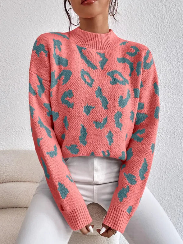 Damenpullover Weiches Material Leopardenmuster Elegant