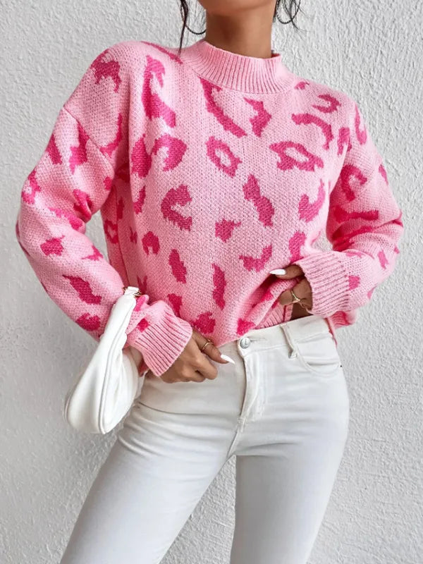 Damenpullover Weiches Material Leopardenmuster Elegant